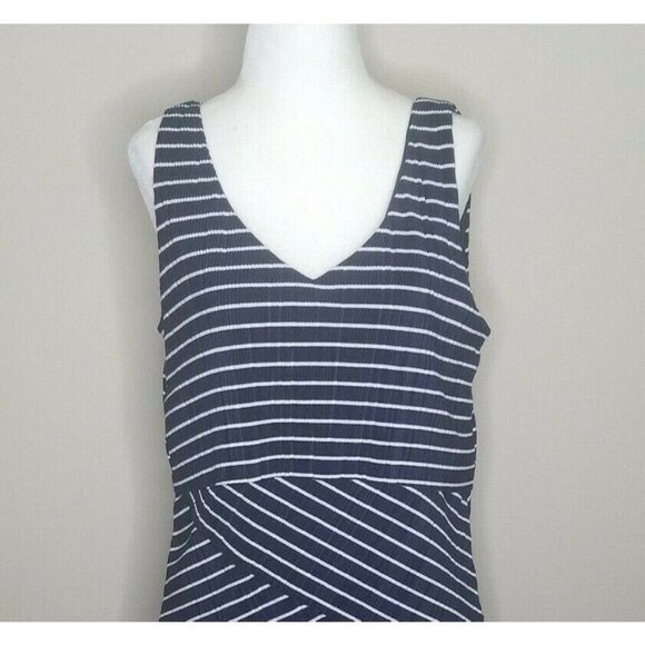 Coco Bianco Womens 2 Piece Top Medium Shirt XL Navy White Stripe Layered Look - Picture 1 of 6